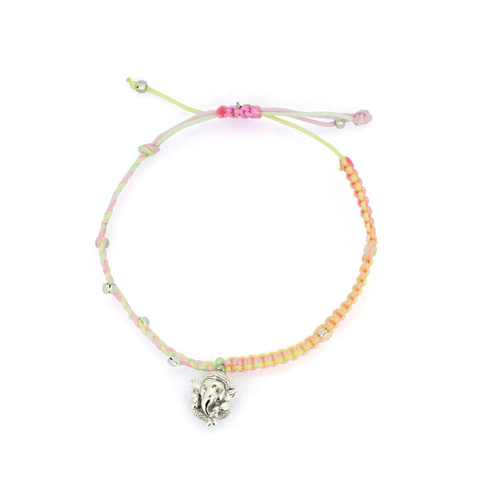 Adjustable Ganesh bracelet with pastel colors and silver detail.