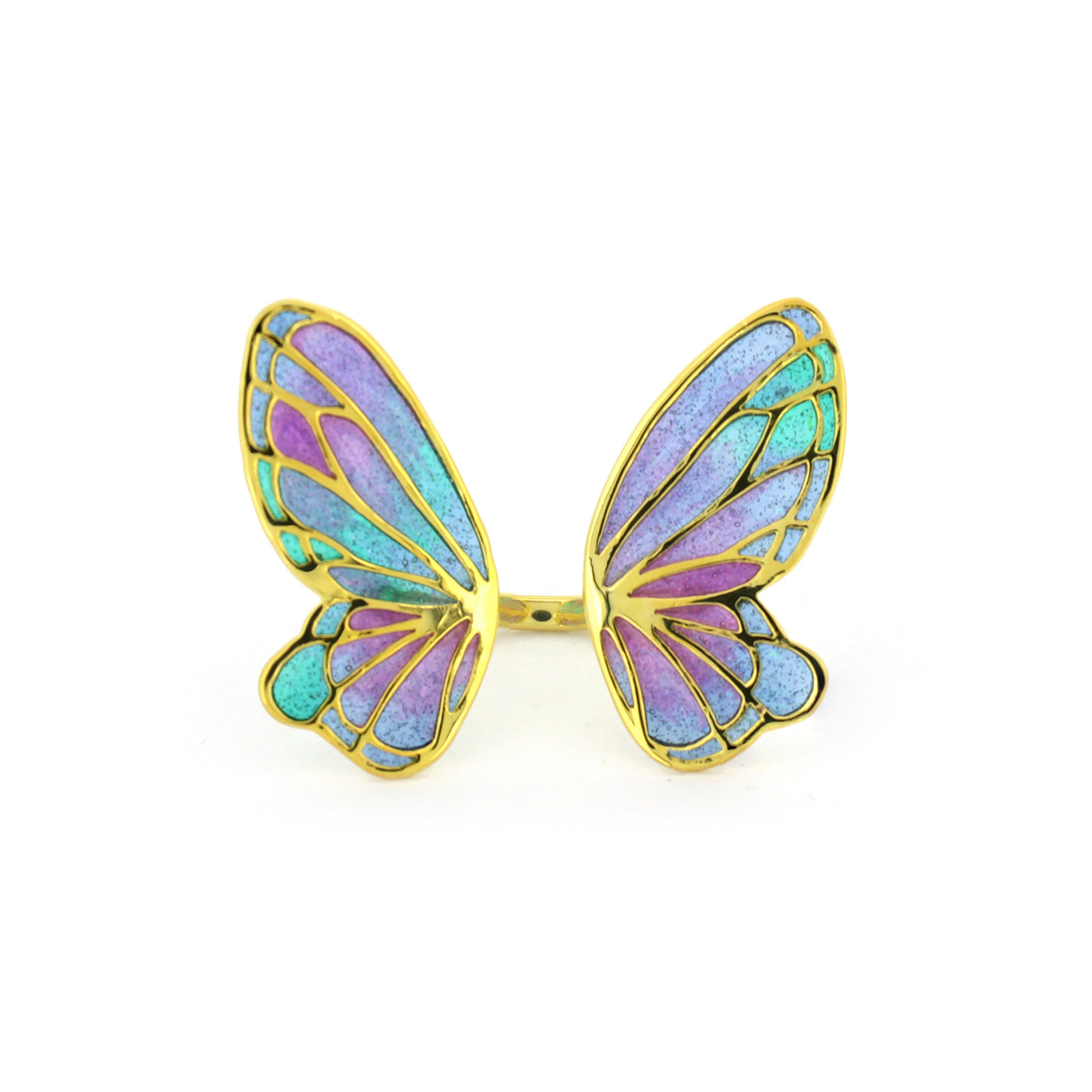 Artistic ring with pastel butterfly wing design