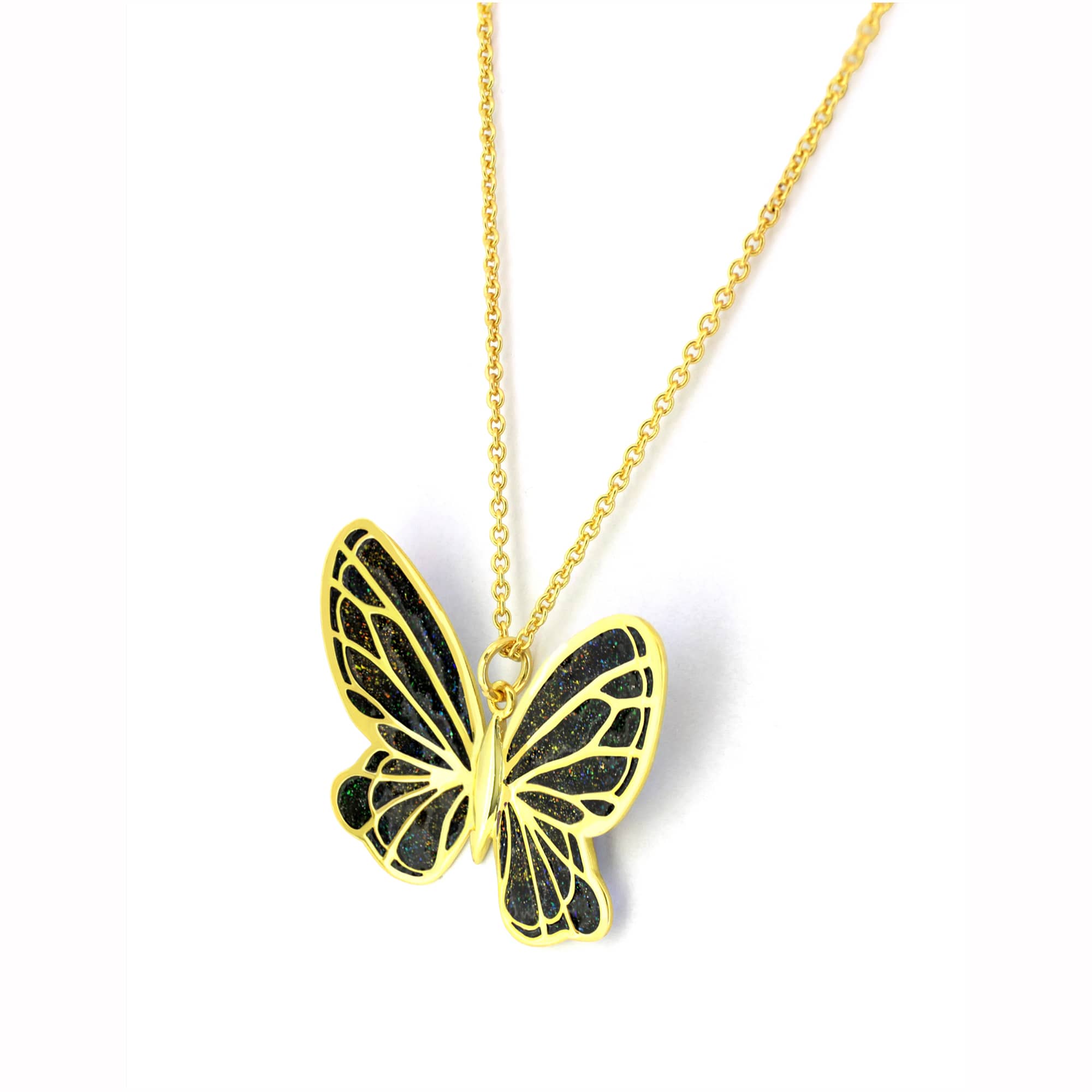 Beautiful enamel butterfly pendant on a gold chain