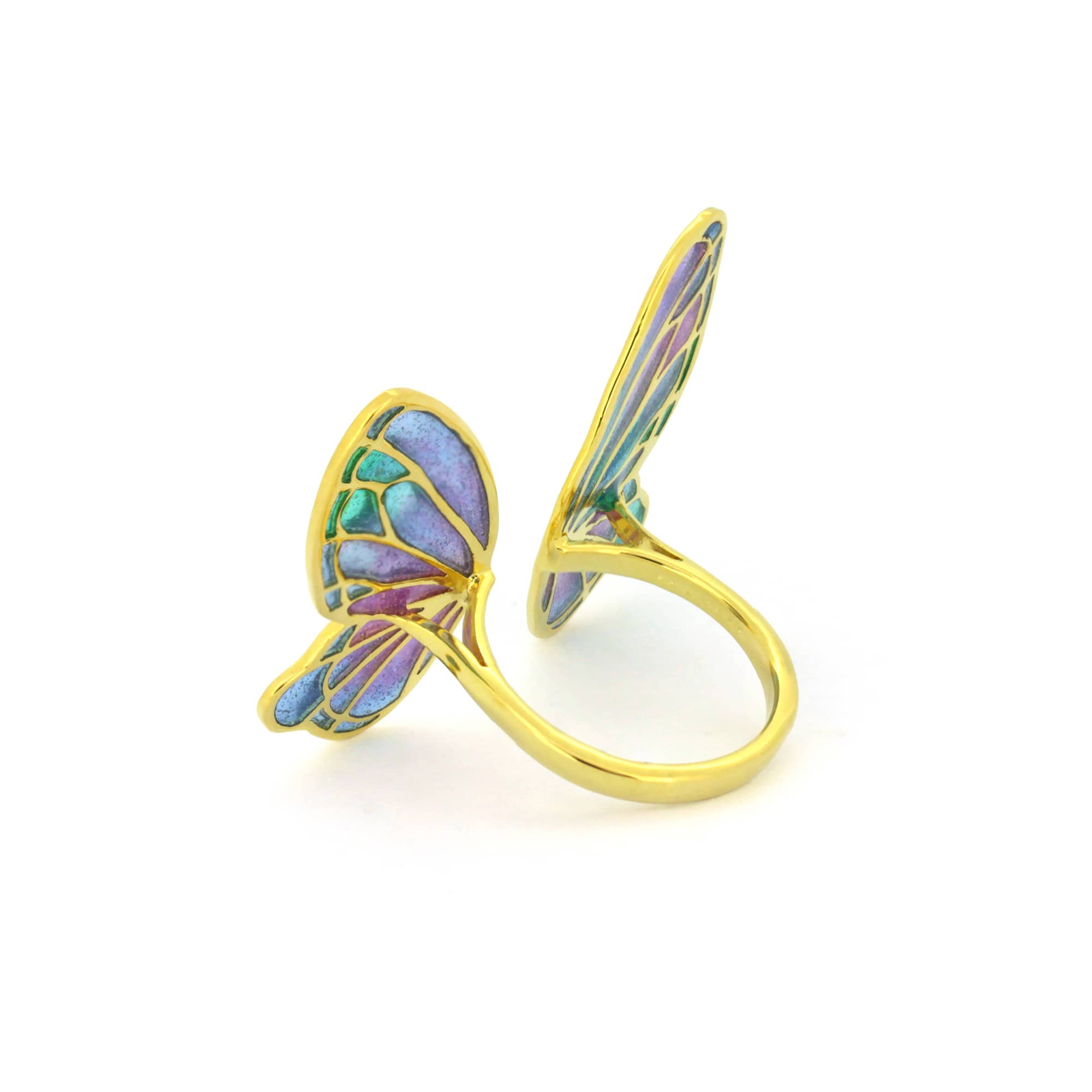 Artistic ring with pastel butterfly wing design.