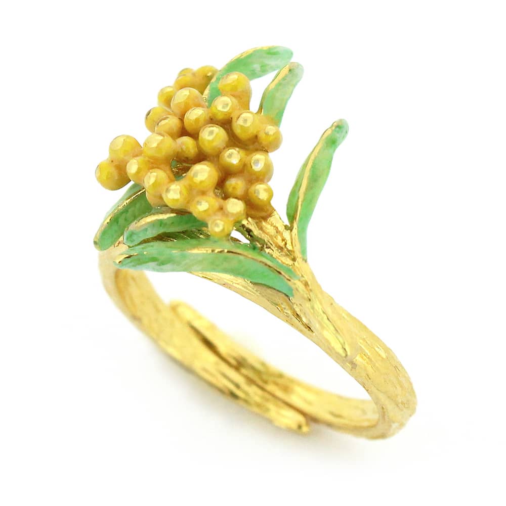 Nature-inspired stacking ring set featuring a fox, butterfly, and flower.