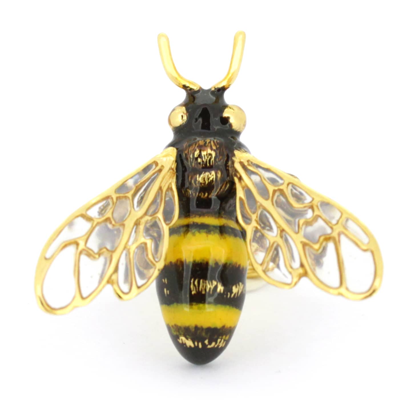 Unique ring design featuring a bee with intricate golden wings.