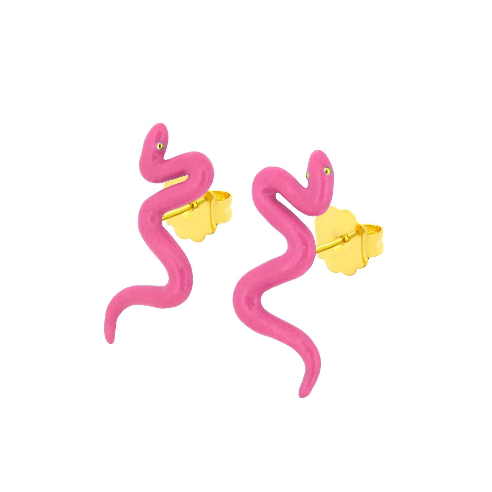 Curvy pink snake earrings, ideal for summer outfit.