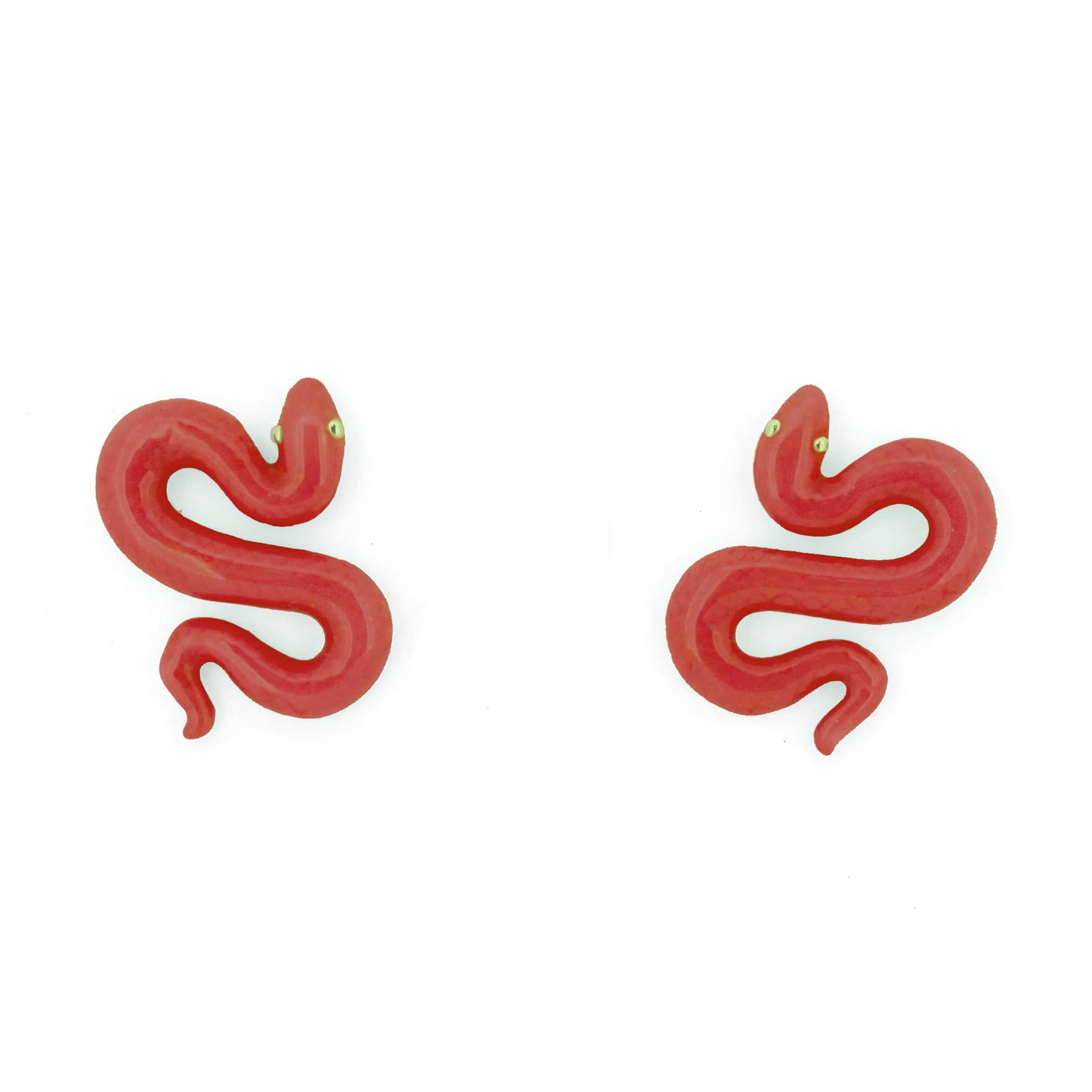 Curvy red snake earrings, ideal for summer outfit.