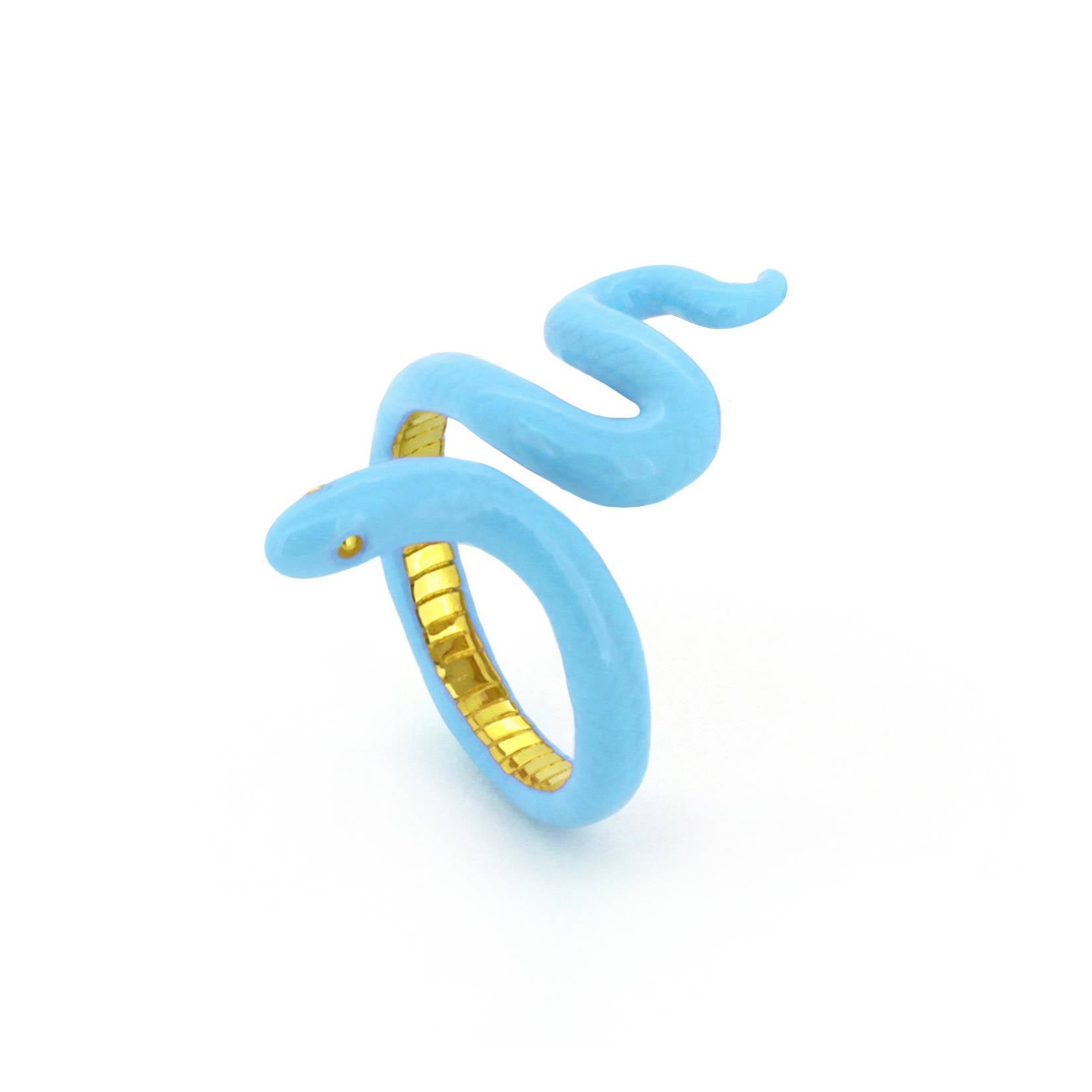 Stylish ring featuring a snake design in blue color.