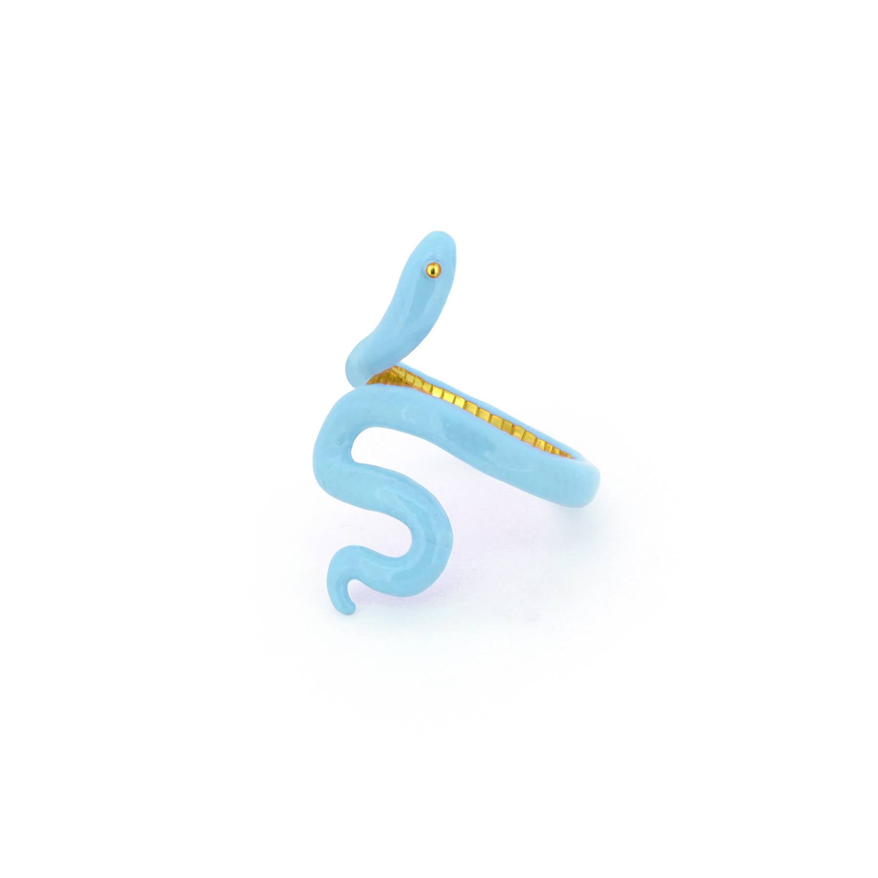 Fun and whimsical blue snake ring for fashion lovers.