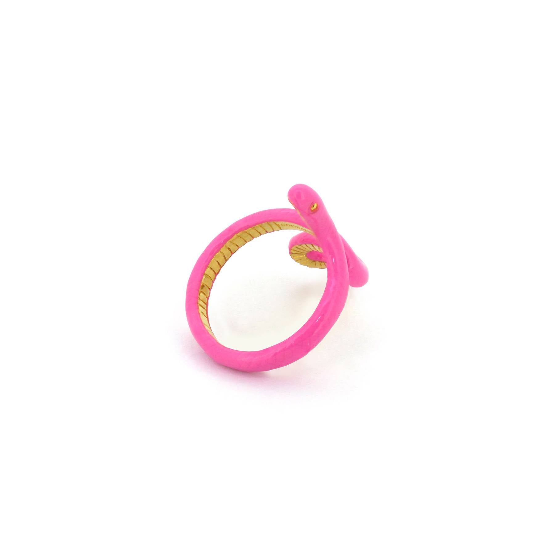 Stylish ring featuring a snake design in pink color.