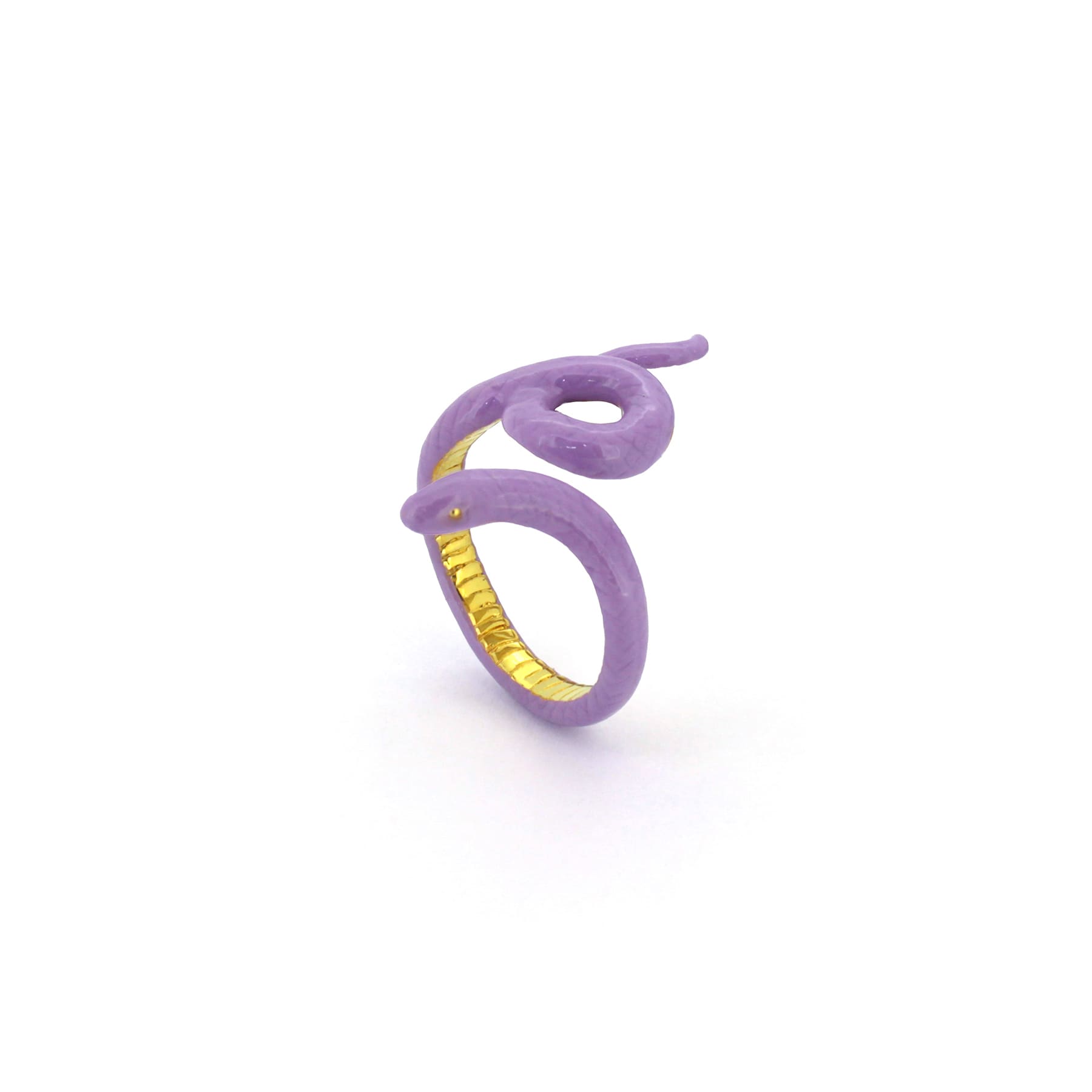 Stylish ring featuring a snake design in purple color.