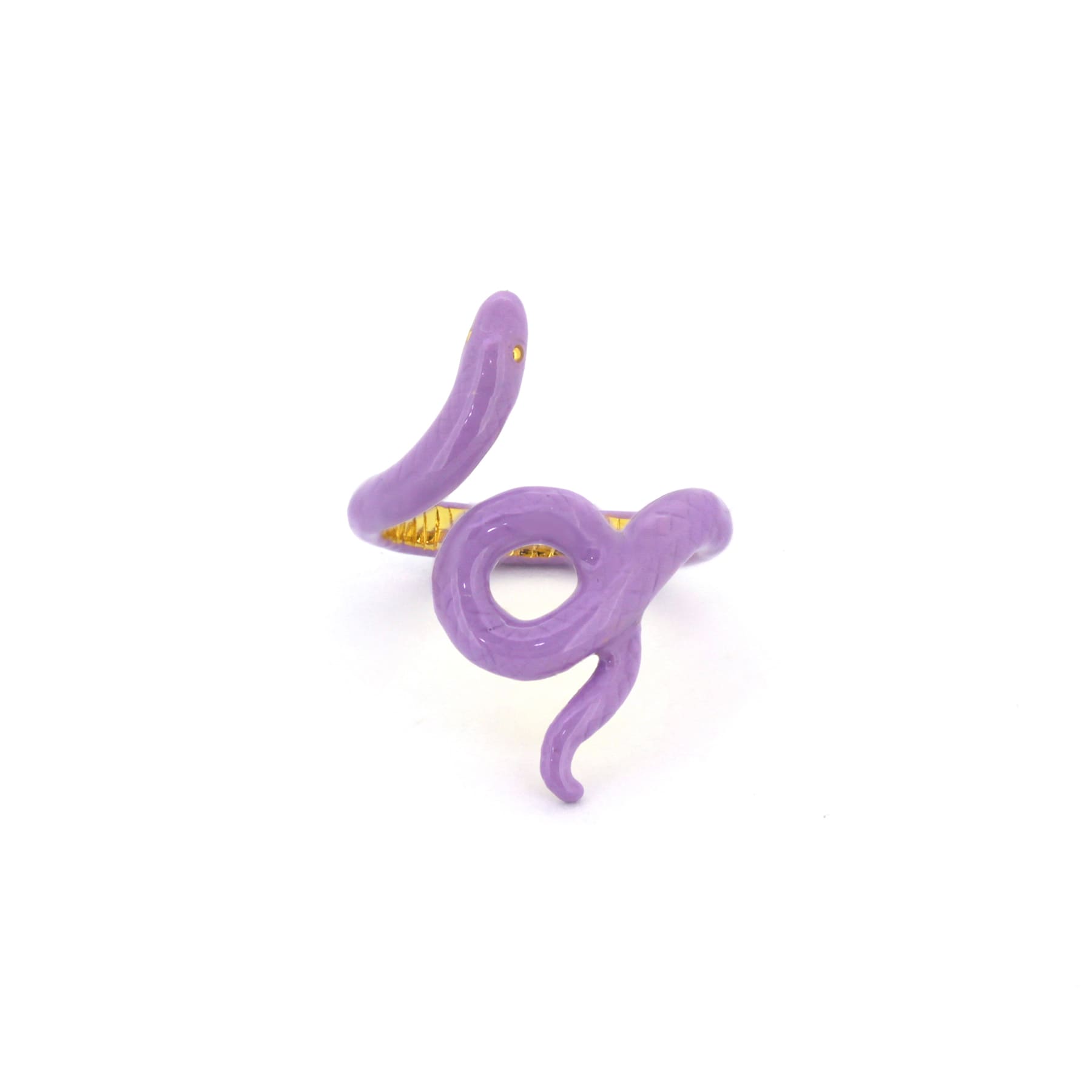 Stylish ring featuring a snake design in purple color.