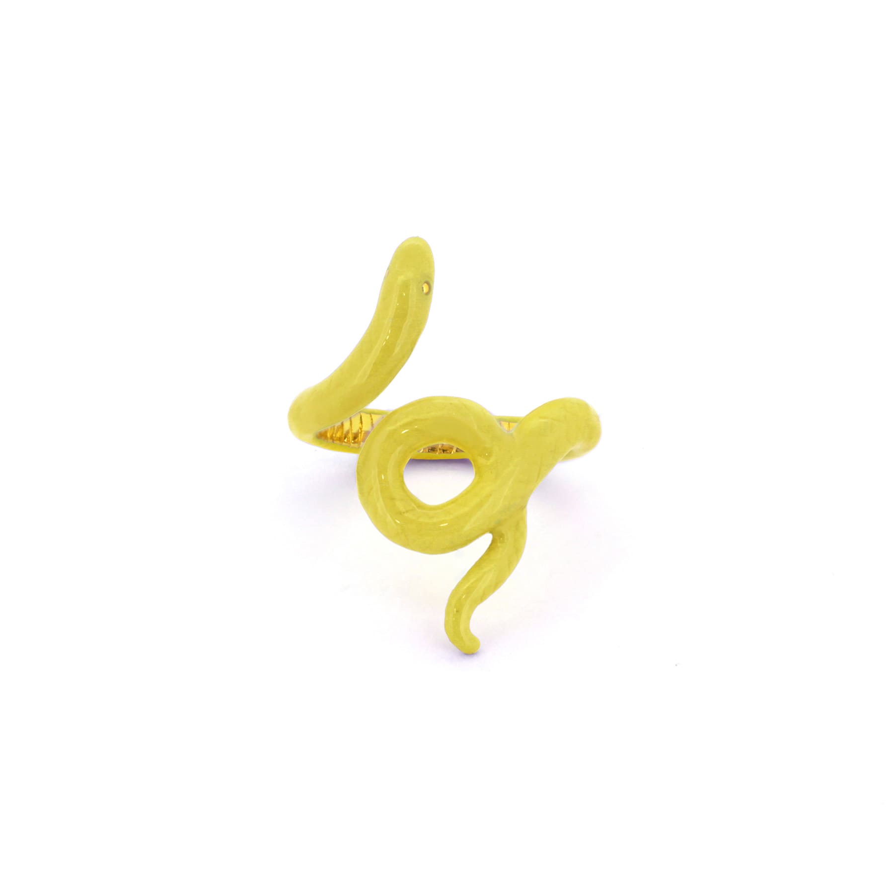 Vibrant yellow snake ring, ideal for summer fashion.