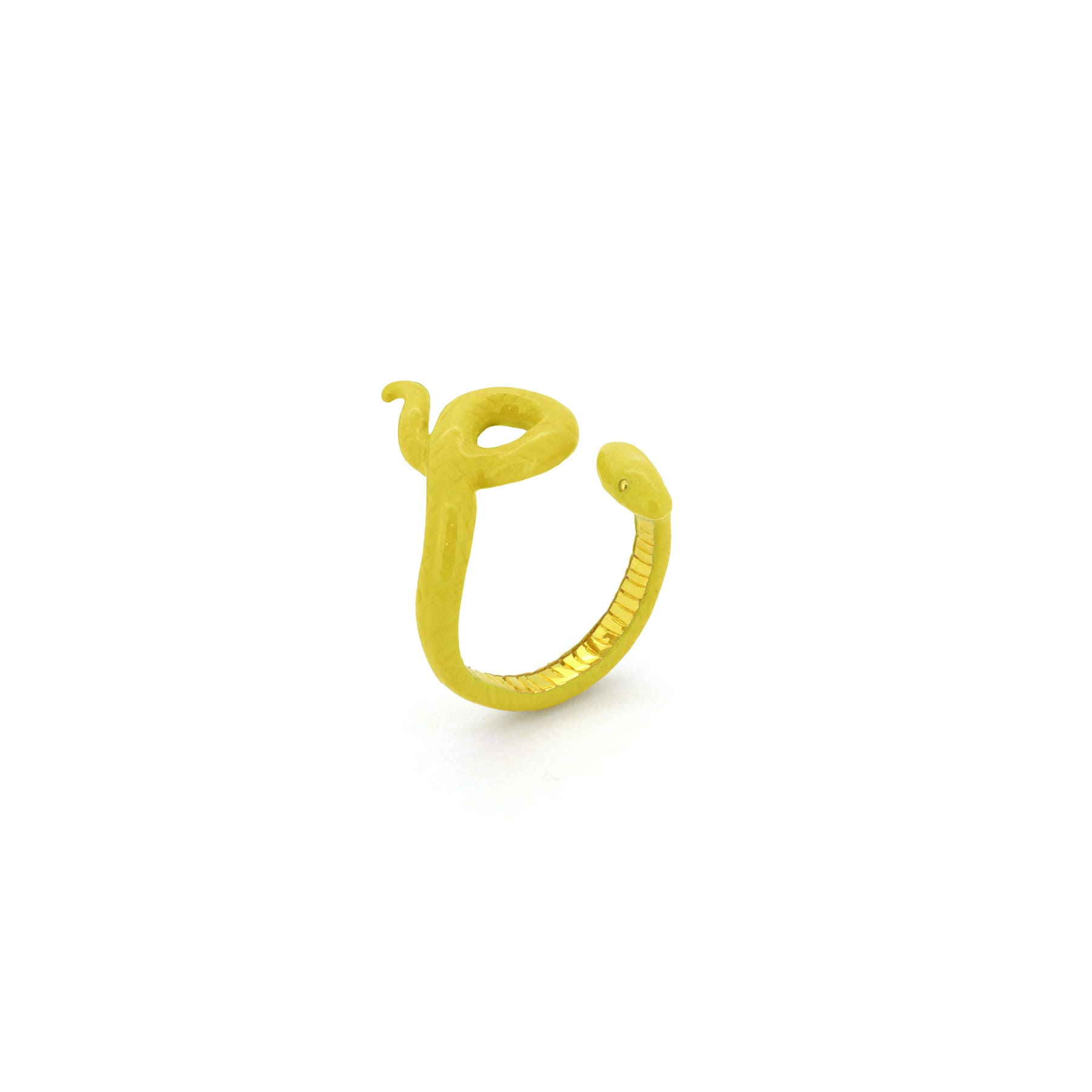 Handcrafted ring in the shape of a snake, colored yellow