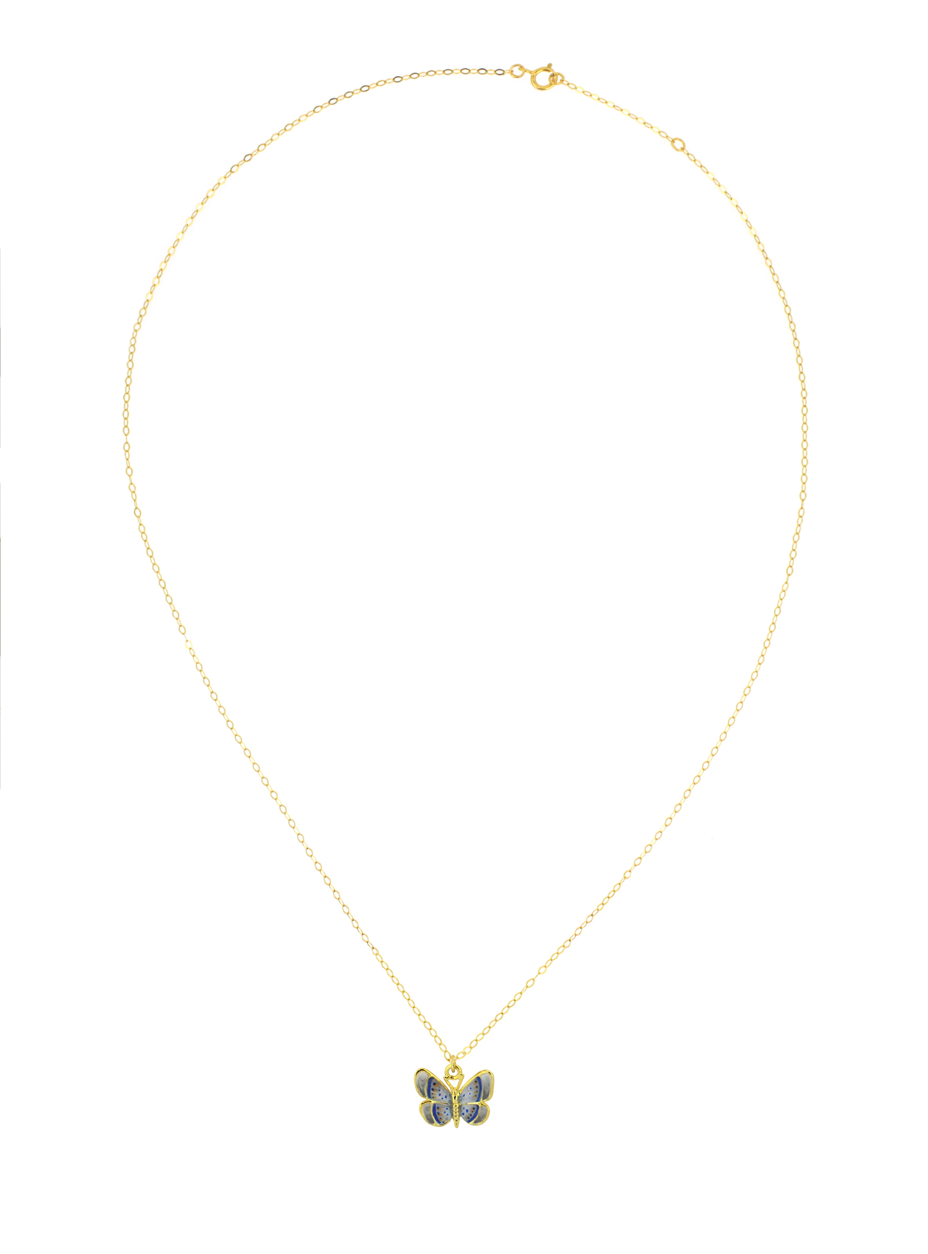 Delicate butterfly pendant on a gold chain, perfect for nature lovers.