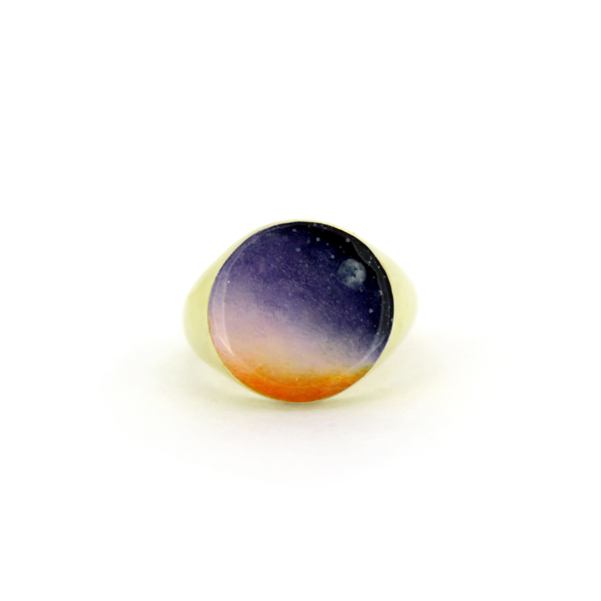 Hand-painted ring inspired by the colors of the sky, featuring a purple to orange gradient.