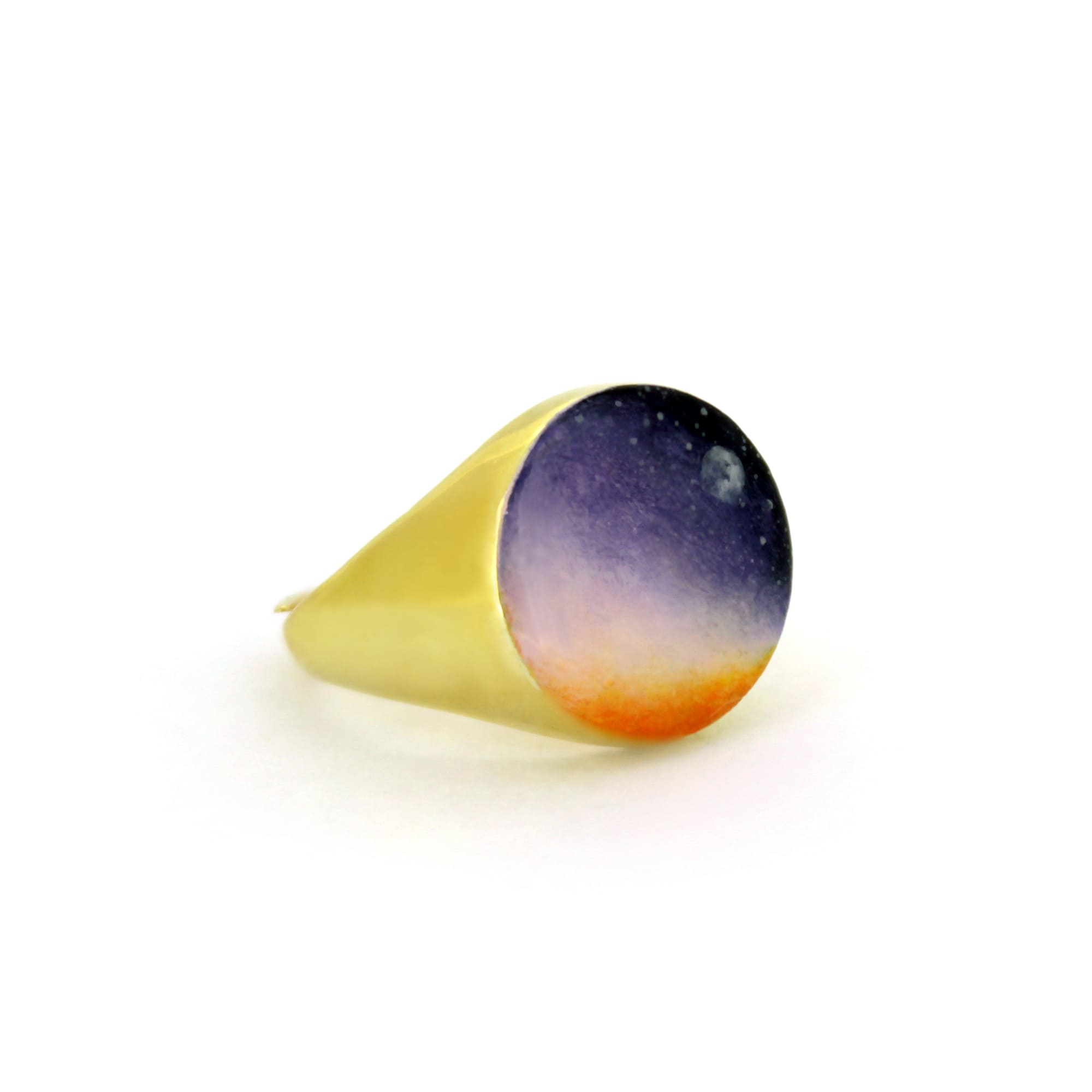 Hand-painted ring inspired by the colors of the sky, featuring a purple to orange gradient.