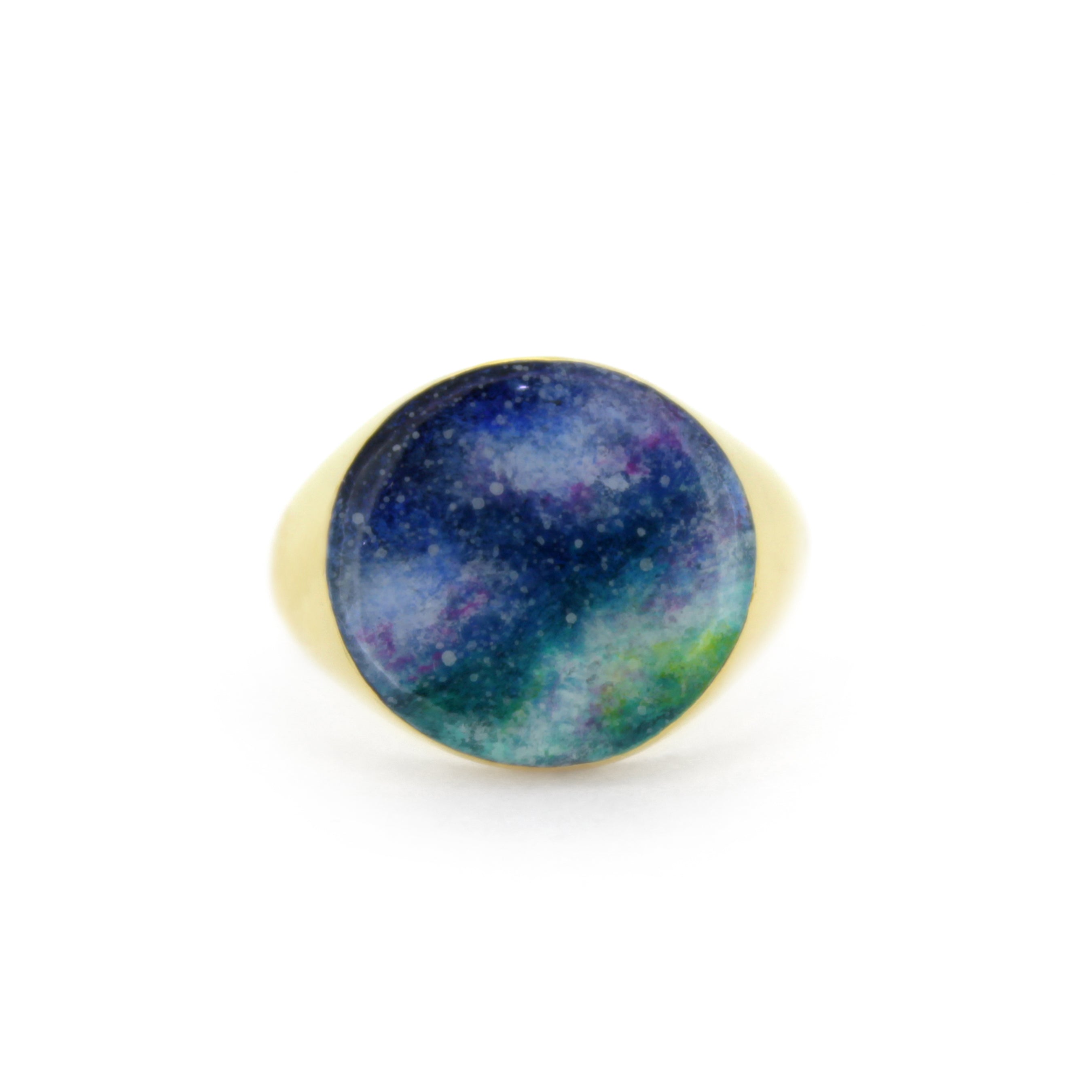 Hand-painted ring inspired by the colors of the sky, featuring a dark blue night sky