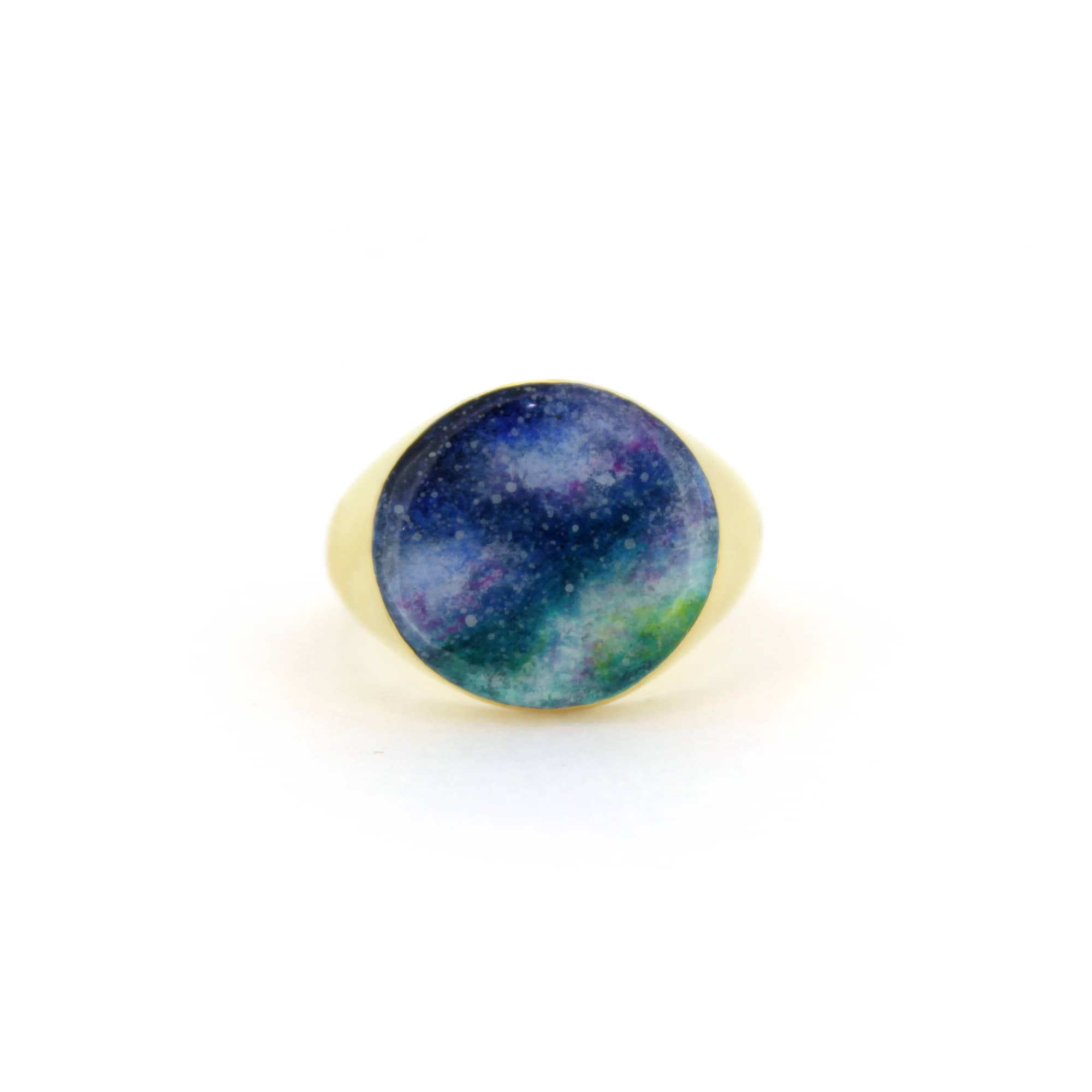 Hand-painted ring inspired by the colors of the sky, featuring a dark blue night sky