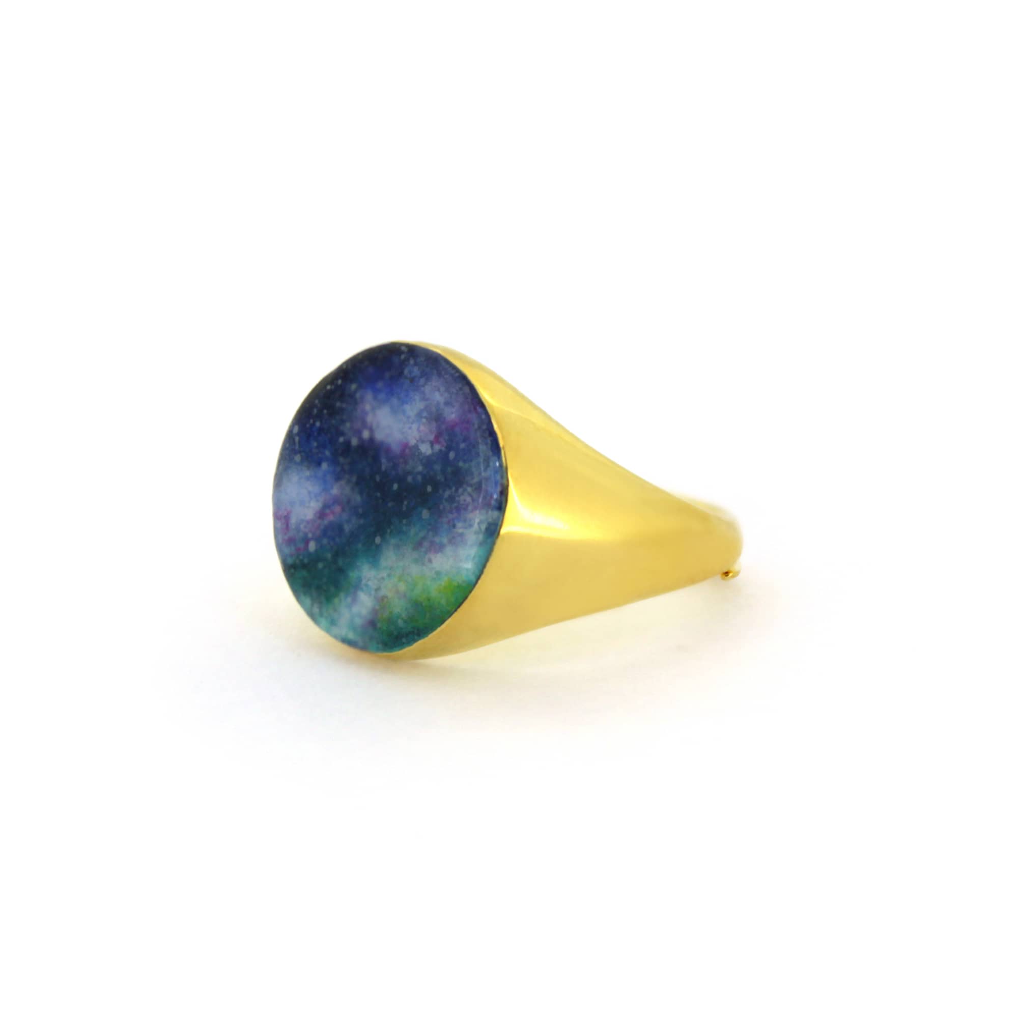 Hand-painted ring inspired by the colors of the sky, featuring a dark blue to green gradient