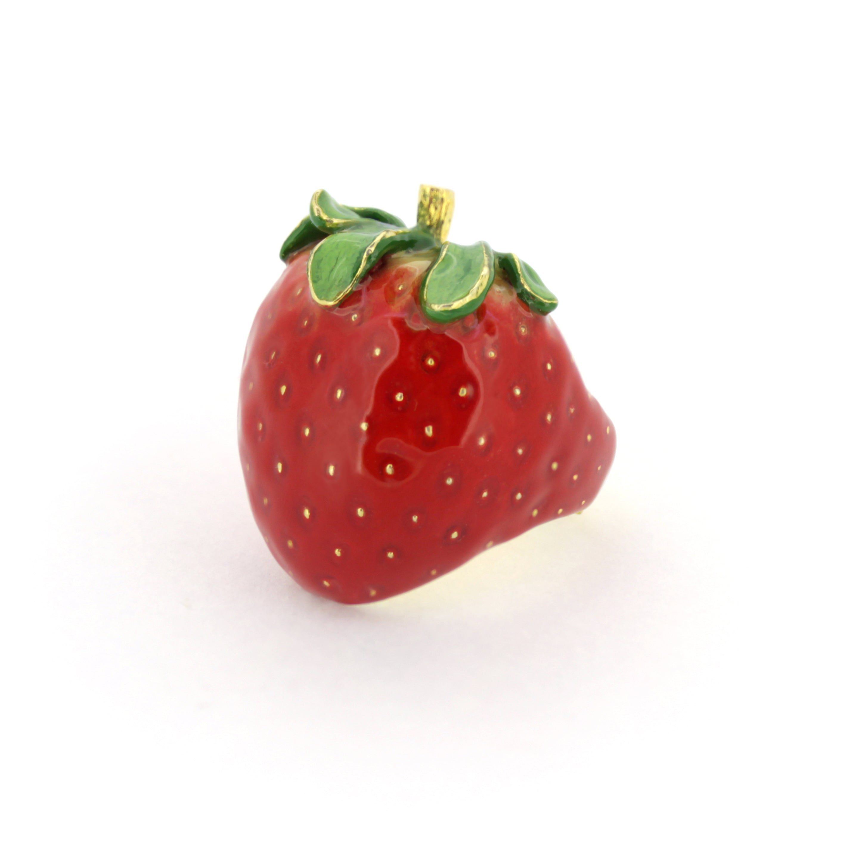 Handcrafted red strawberry ring with delicate details