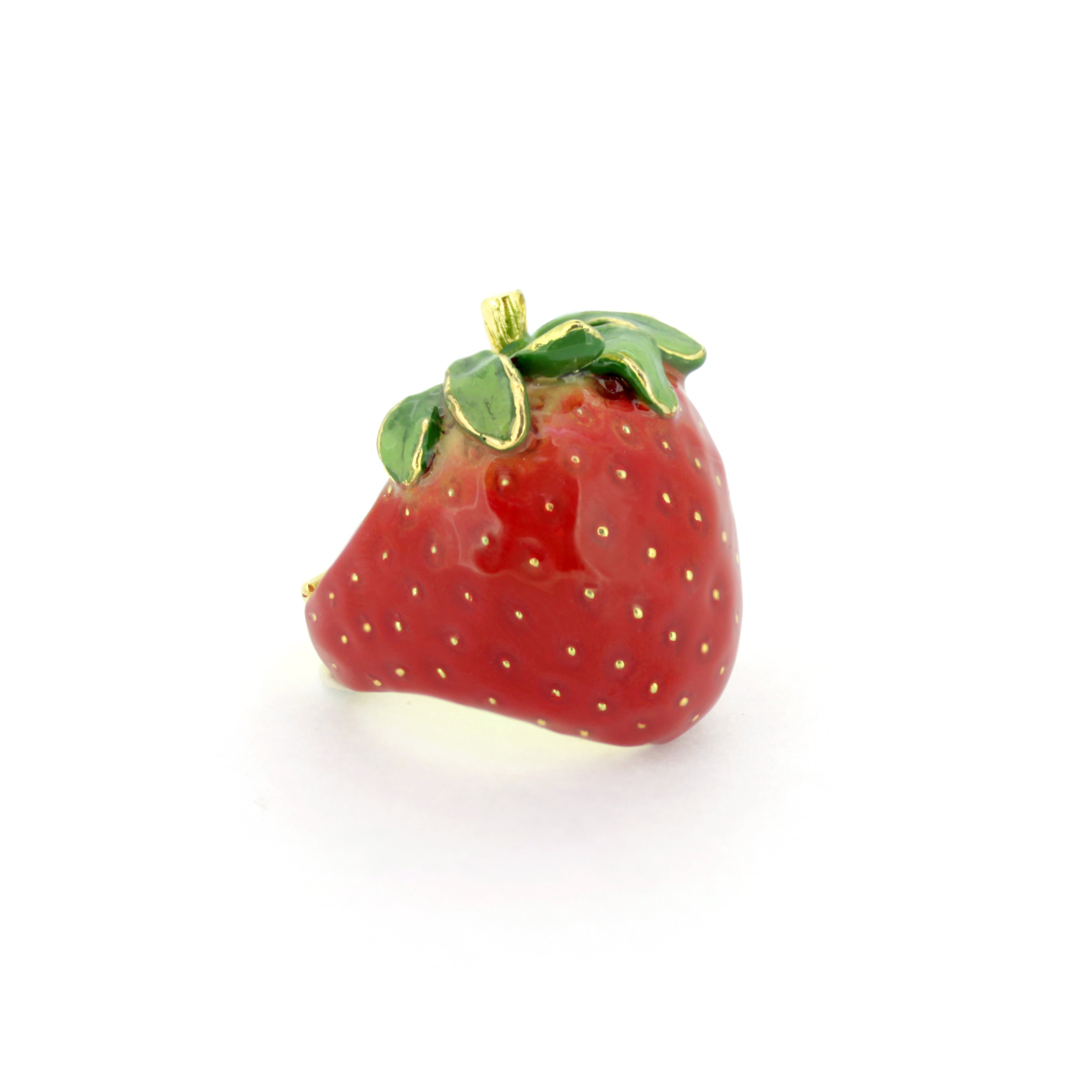 Charming red strawberry ring with delicate details