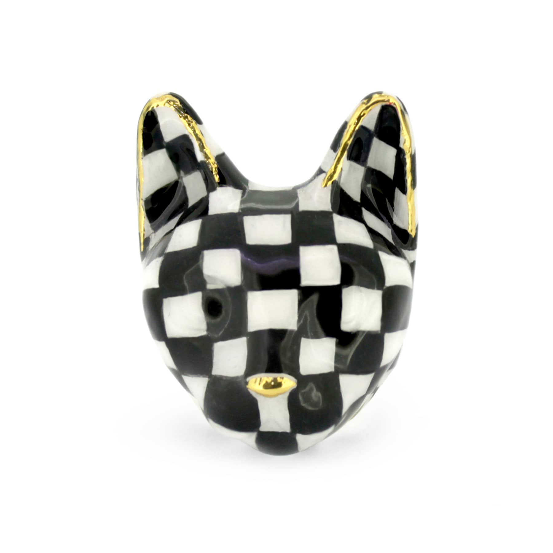 Fashionable black and white checkered cat ring