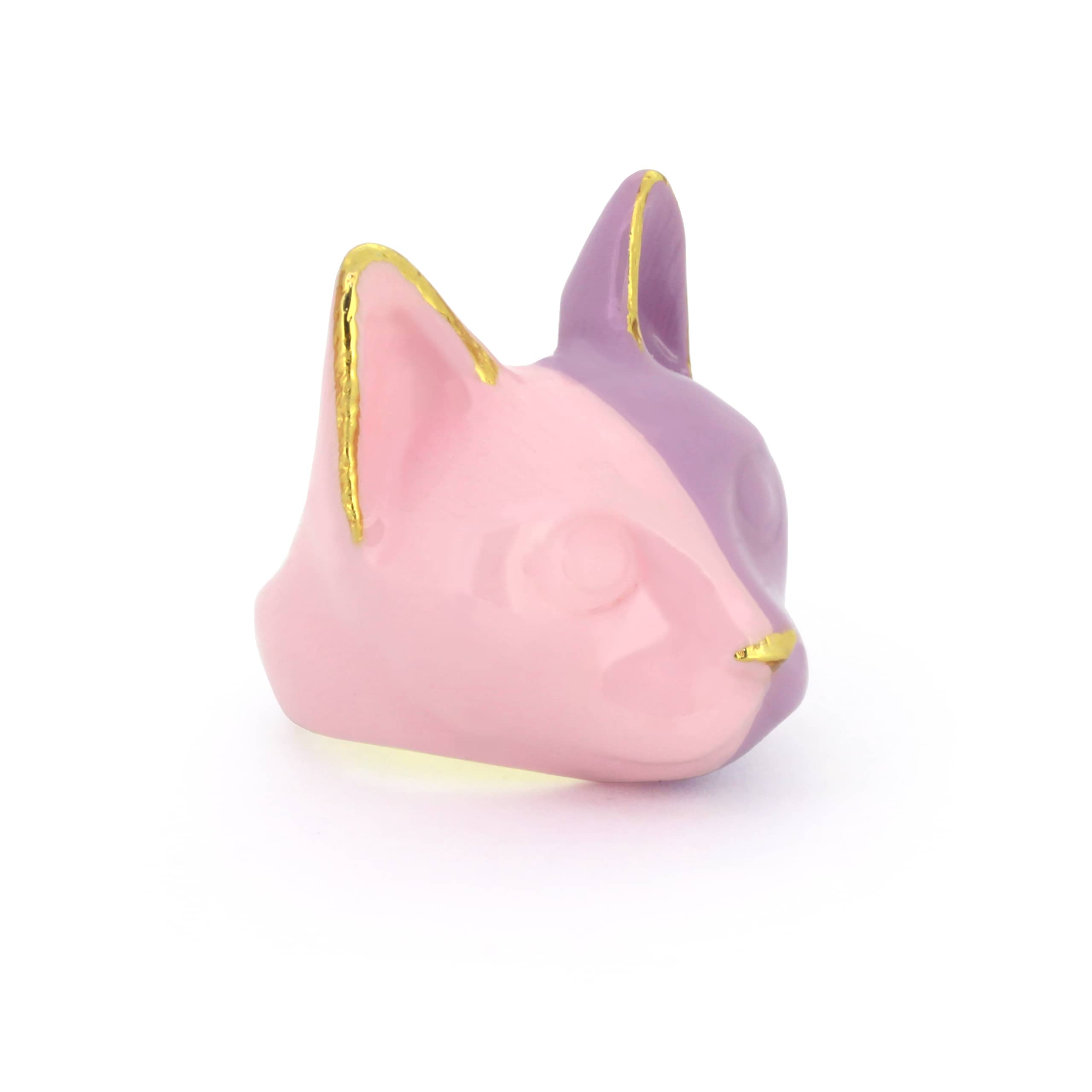 Cute cat face ring in pastel colors, pink and purple, perfect for animal lovers.