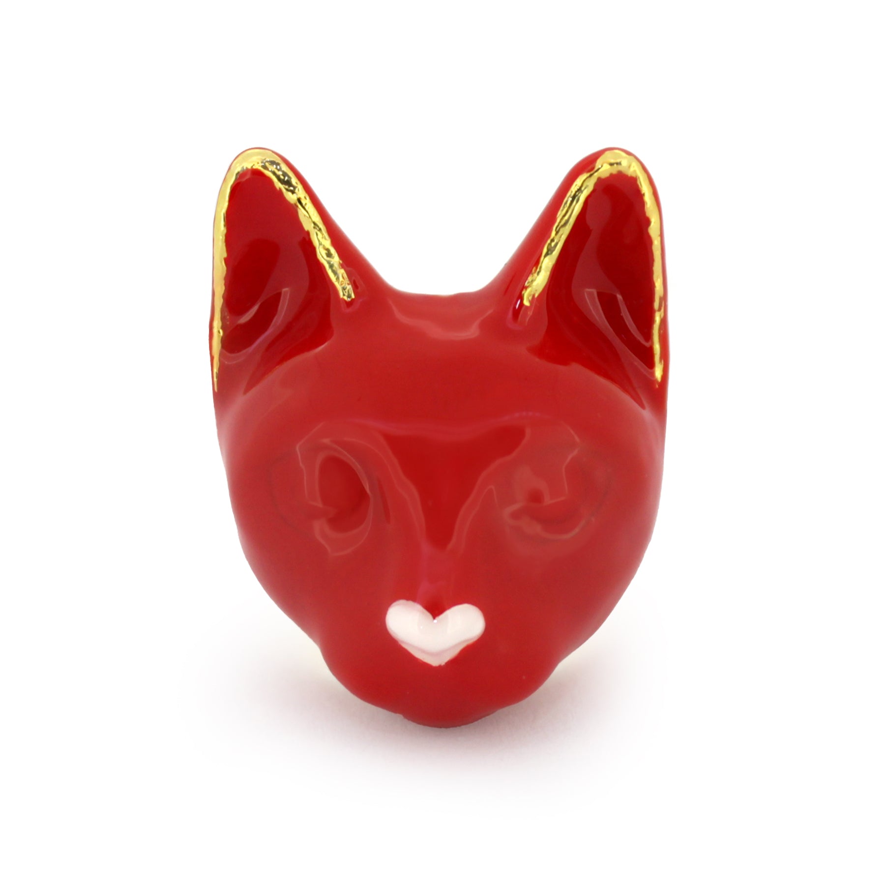 A red cat ring with a small white heart-shaped nose, perfect for Valentine's theme. 