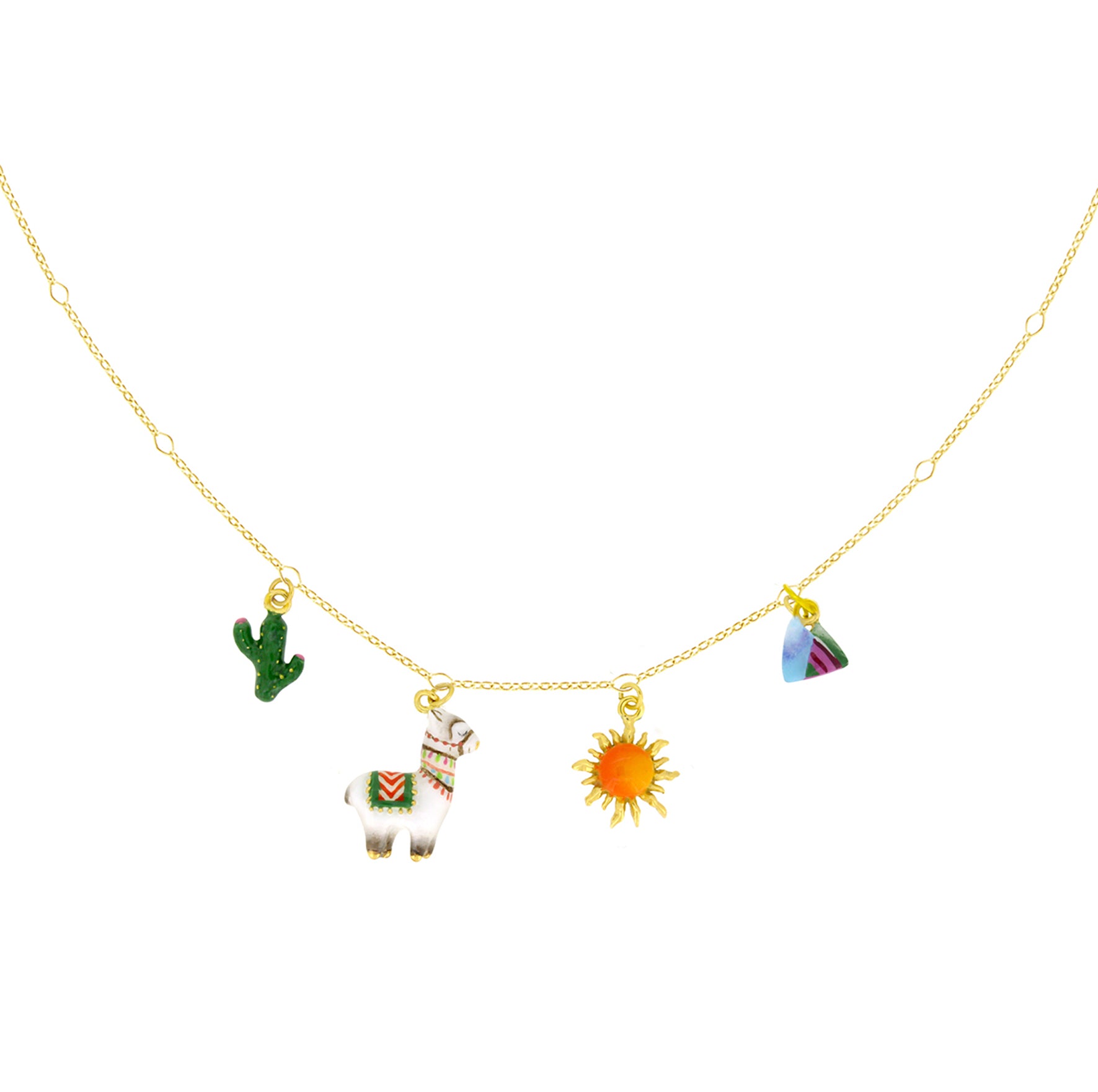 Alpaca cactus mountainand sun charm necklace for a playful accessory