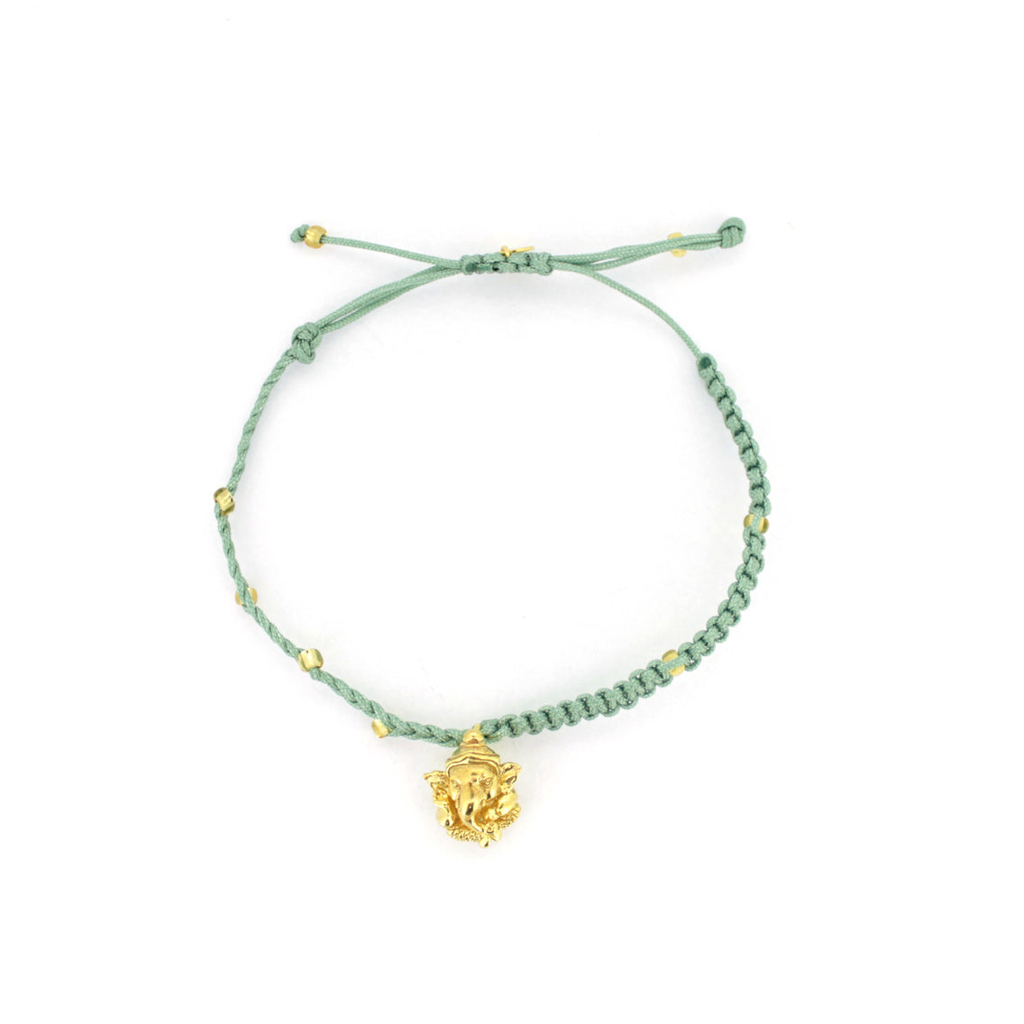 Beautiful green bracelet featuring a golden Ganesha charm.