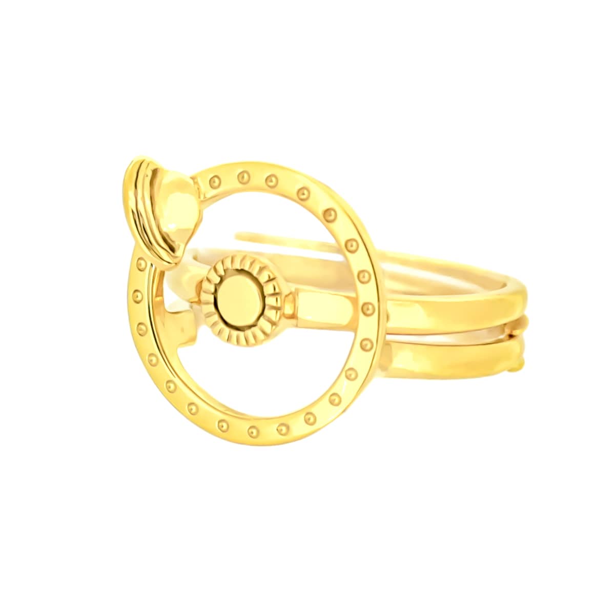 Unique gold ring set featuring Sun, and Saturn, arranged in a spiral design.