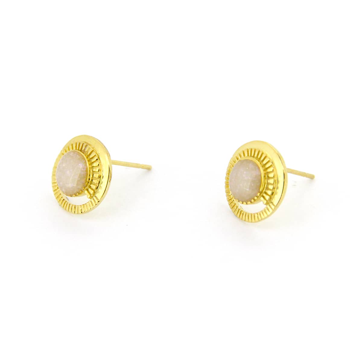 Beautifully crafted gold moon-inspired earrings with a central stone, perfect for nature lovers.