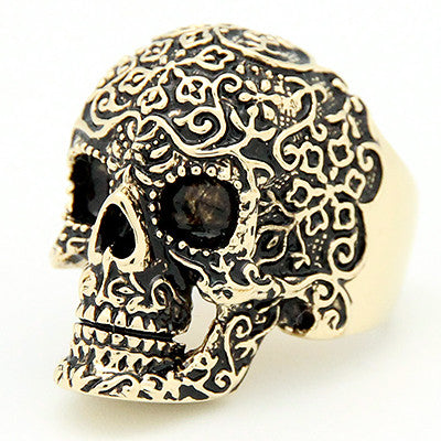 Filigree Skull Gold-Black Ring