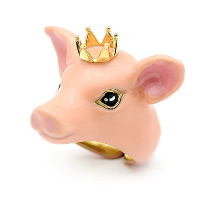 Adorable pig ring with a golden crown.