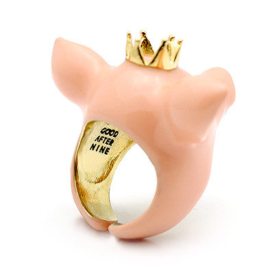 Playful pig ring with a golden crown