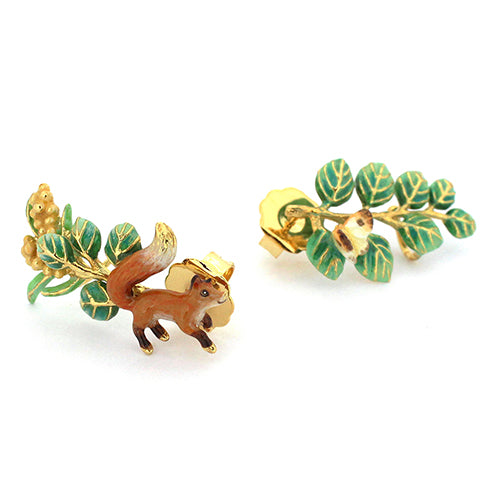 Nature-inspired earrings with a fox butterfly and foliage motif