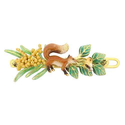 Nature-inspired hairpin with a fox, a butterfly and foliage motif.