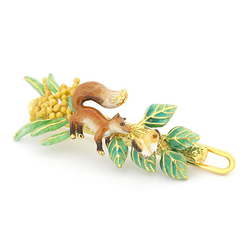 Nature-inspired hairpin with a fox, a butterfly and foliage motif.