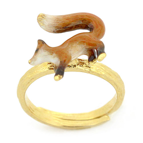 Nature-inspired stacking ring set featuring a fox, butterfly, and flower.