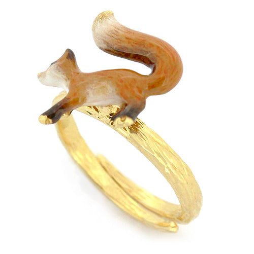 Nature-inspired stacking ring set featuring a fox, butterfly, and flower.