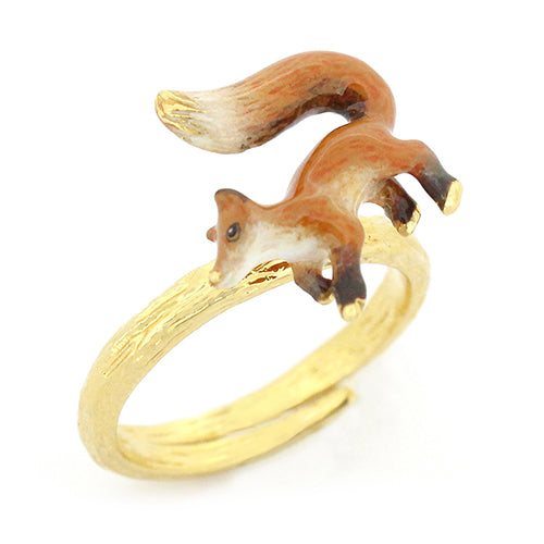 Nature-inspired stacking ring set featuring a fox, butterfly, and flower.