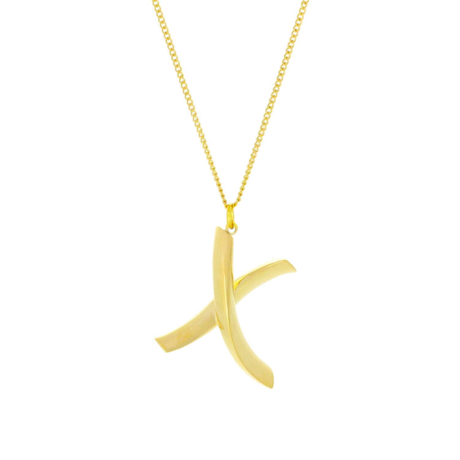 Beautiful gold plating finish necklace showcasing an artistic letter X.