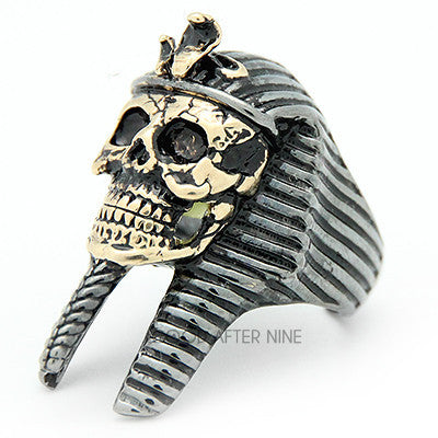 Artisan-crafted ring showcasing a skull and pharaoh theme