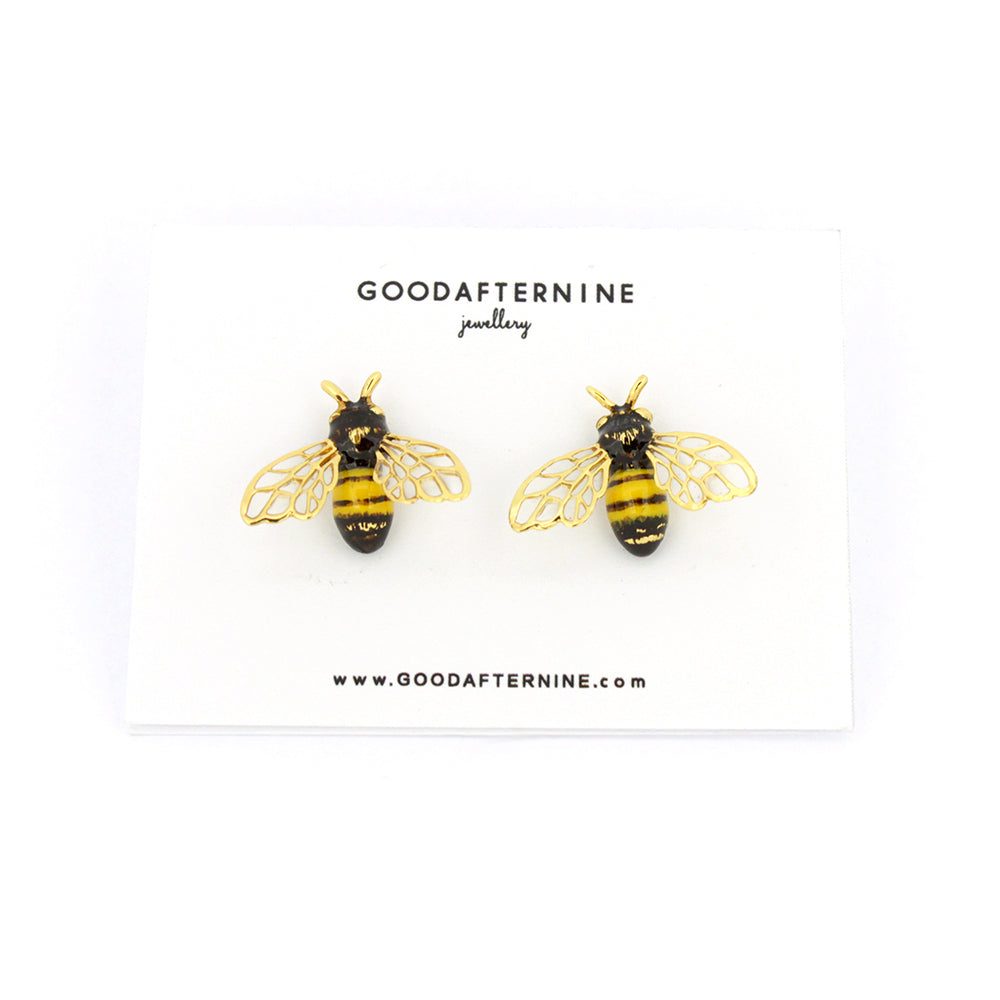 Nature-inspired earrings showcasing a charming bee design.