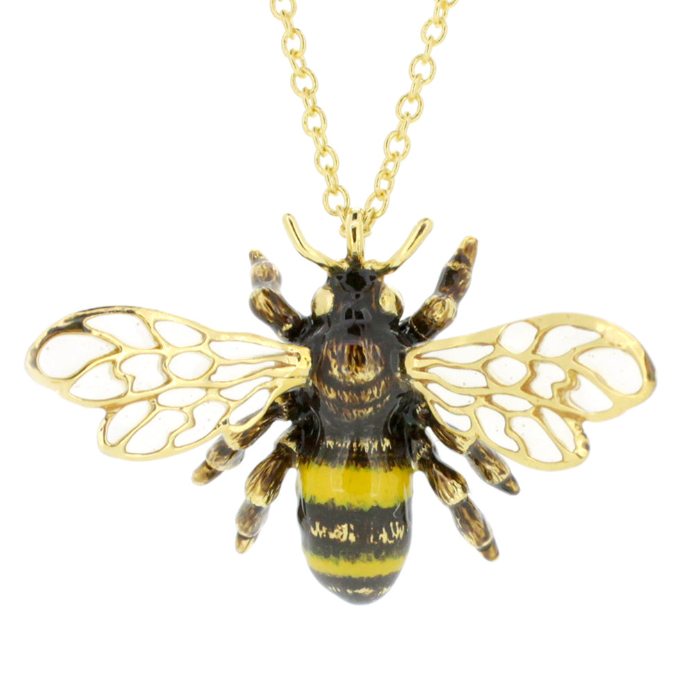 Beautiful gold bee pendant necklace with intricate wings.