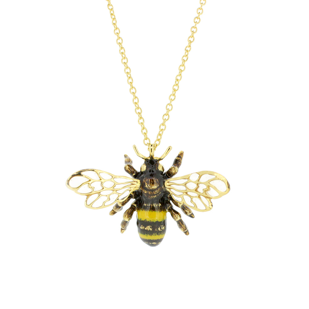 Handmade bee necklace featuring a detailed bee design.