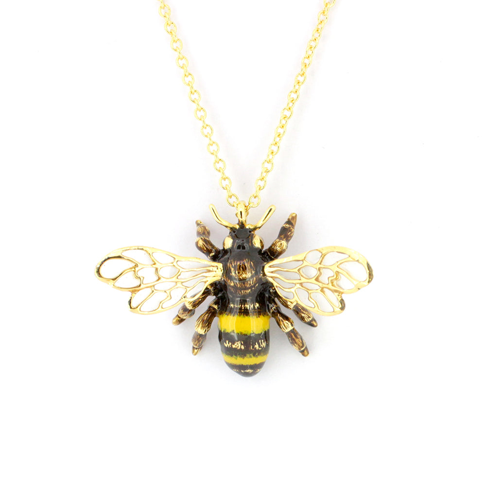 Beautiful gold bee pendant necklace with intricate wings.