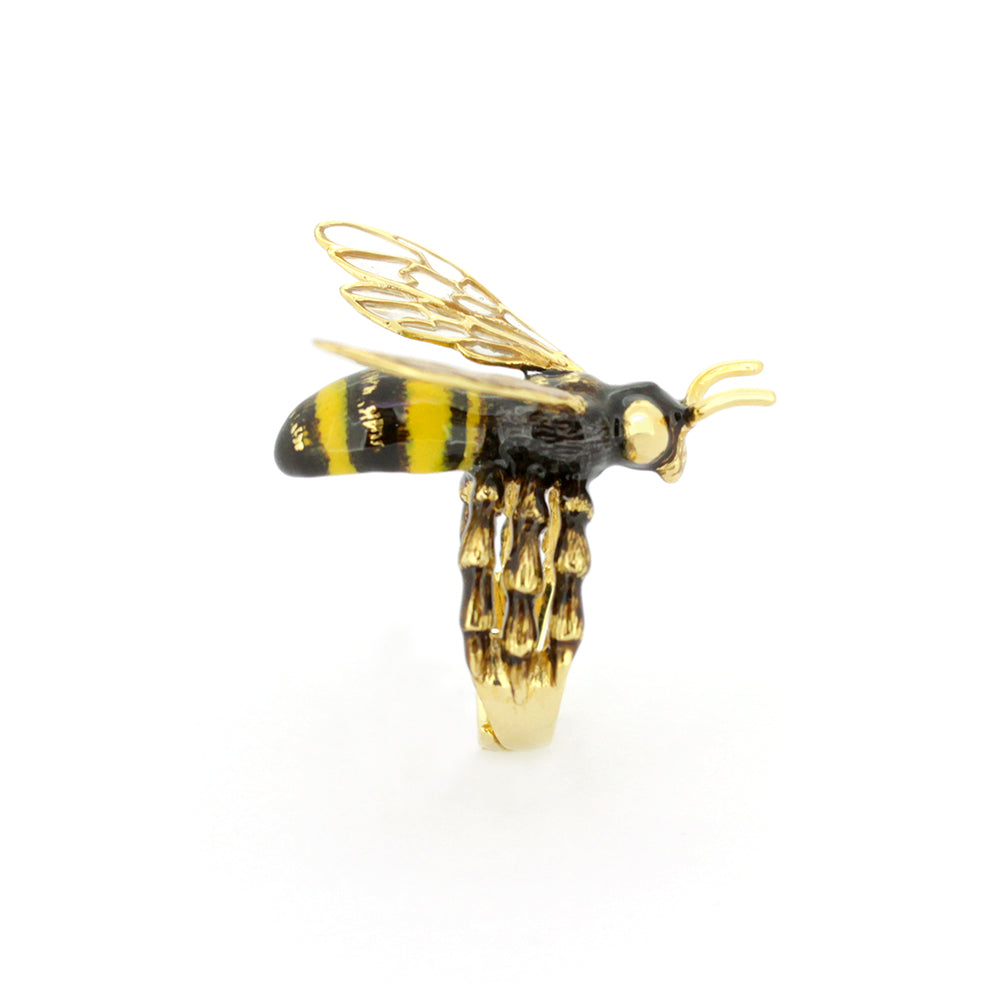 Unique ring design featuring a bee with intricate golden wings, perfect for animal lovers.