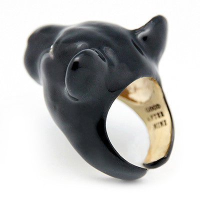 Handcrafted black panther ring showcasing intricate craftsmanship, perfect for animal lovers.