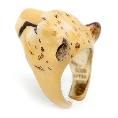 Artistic ring showcasing a cheetah face design