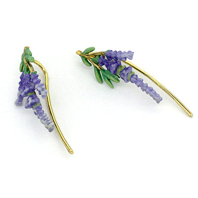 Nature-inspired earrings featuring a lavender and green leaves design.