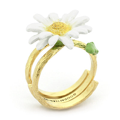 Nature-inspired ring featuring a delicate daisy and leaf.